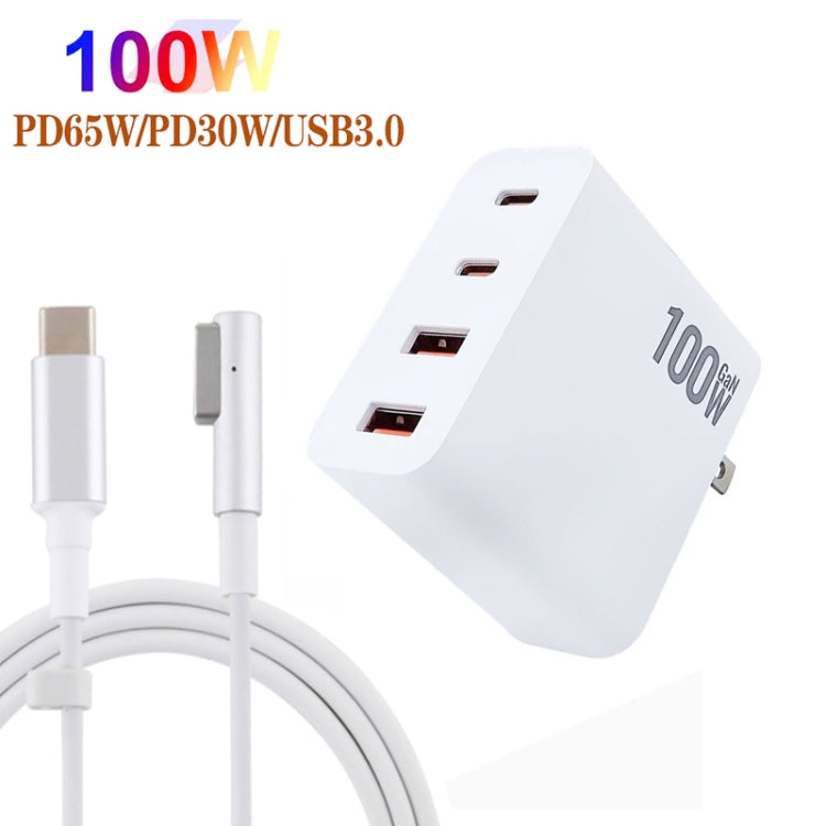 GaN 100W Dual USB+Dual USB-C/Type-C Multi Port Charger with  1.8m Type-C to MagSafe 1 / L Header Data Cable US / EU / UK / AU Plug - Cable & Adapter by buy2fix | Online Shopping UK | buy2fix