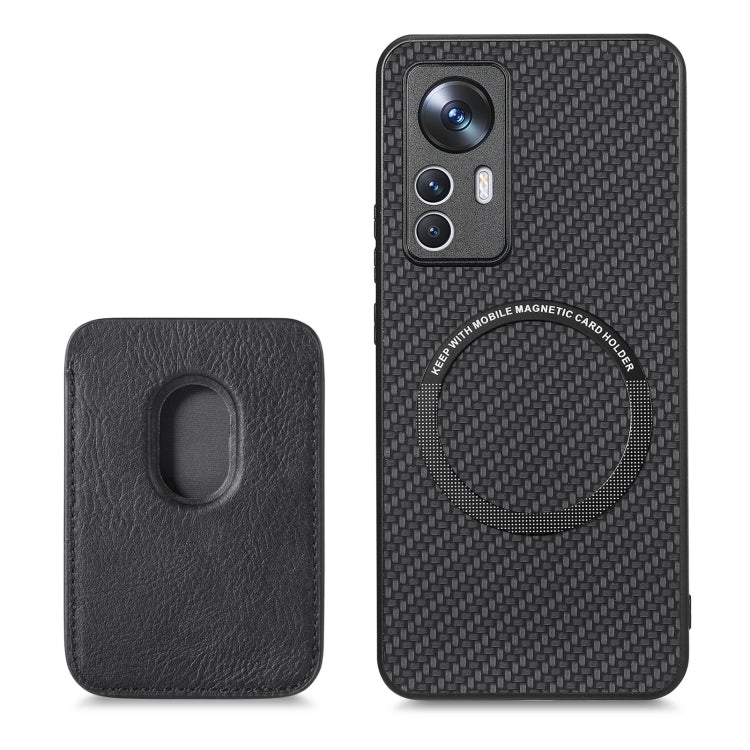 For Xiaomi 12T Carbon Fiber Leather Card Magsafe Phone Case(Black) - Xiaomi Cases by buy2fix | Online Shopping UK | buy2fix