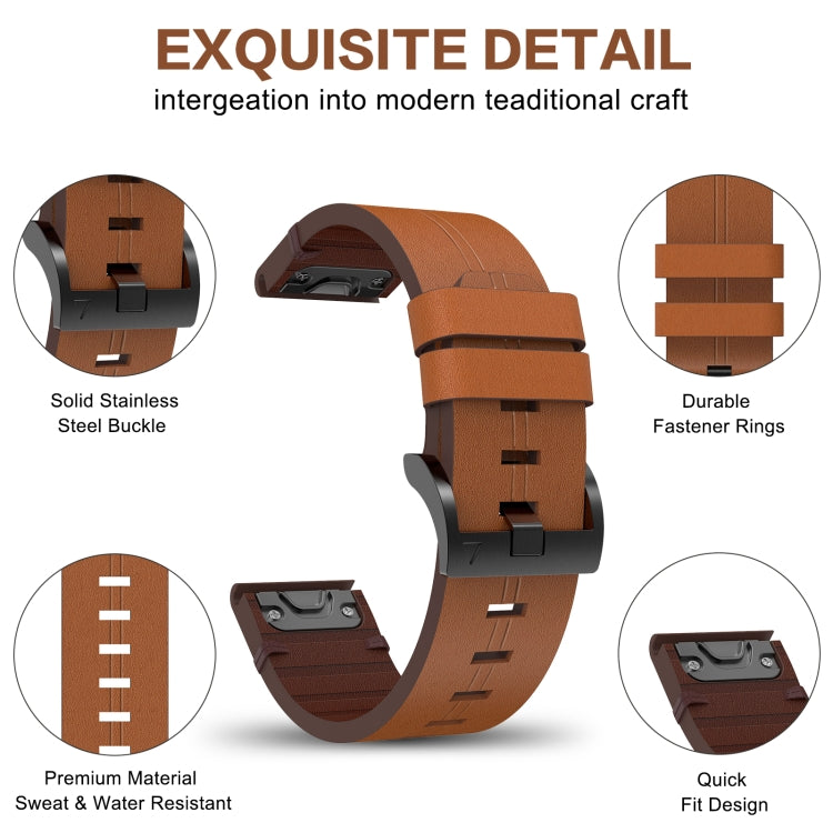 For Garmin Enduro 26mm Leather Steel Buckle Watch Band(Brown) - Watch Bands by buy2fix | Online Shopping UK | buy2fix