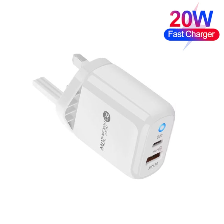 PD04 Type-C + USB Mobile Phone Charger with USB to Type-C Cable, UK Plug(White) -  by buy2fix | Online Shopping UK | buy2fix