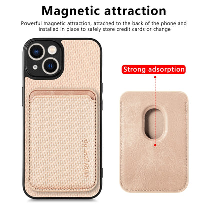 For iPhone 14 Pro Max Carbon Fiber Leather Card Magsafe Magnetic Phone Case(Khaki) - iPhone 14 Pro Max Cases by buy2fix | Online Shopping UK | buy2fix