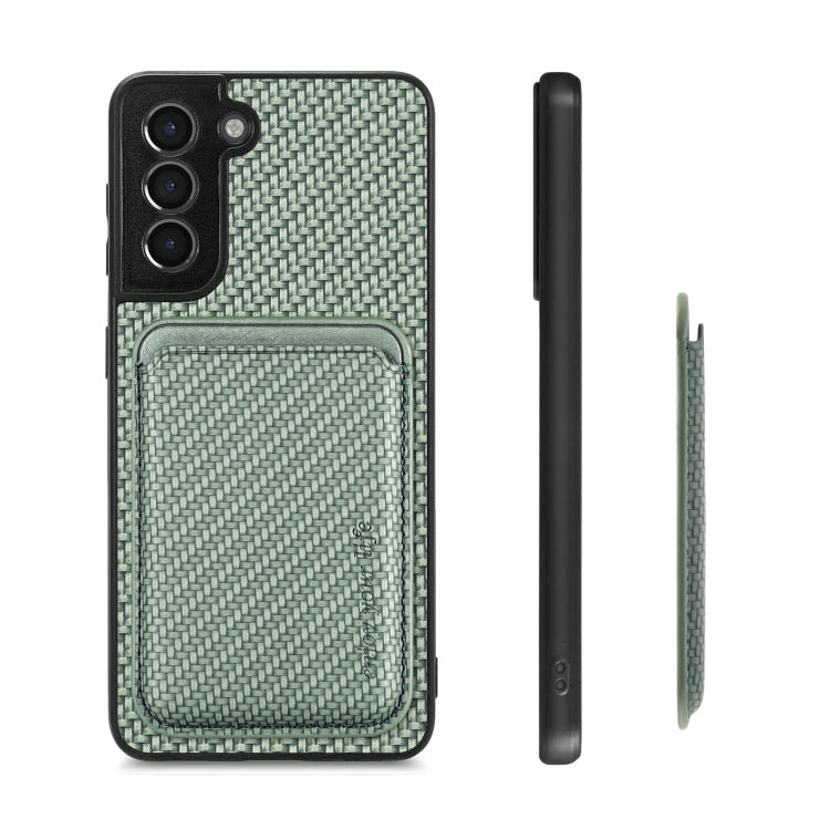 For Samsung Galaxy S21 5G Carbon Fiber Leather Card Magsafe Magnetic Phone Case(Green) - Galaxy S21 5G Cases by buy2fix | Online Shopping UK | buy2fix