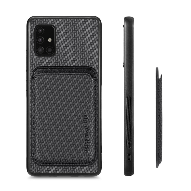 For Samsung Galaxy A51 5G Carbon Fiber Leather Card Magsafe Magnetic Phone Case(Black) - Galaxy Phone Cases by buy2fix | Online Shopping UK | buy2fix