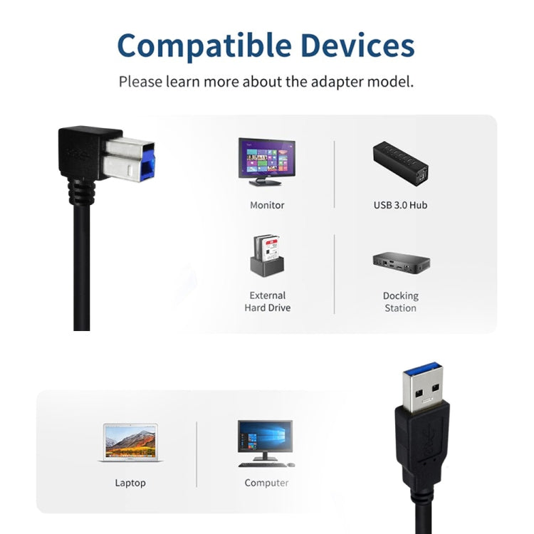 JUNSUNMAY USB 3.0 A Male to USB 3.0 B Male Adapter Cable Cord 1.6ft/0.5M for Docking Station, External Hard Drivers, Scanner, Printer and More(Down) - USB 3.0 by JUNSUNMAY | Online Shopping UK | buy2fix