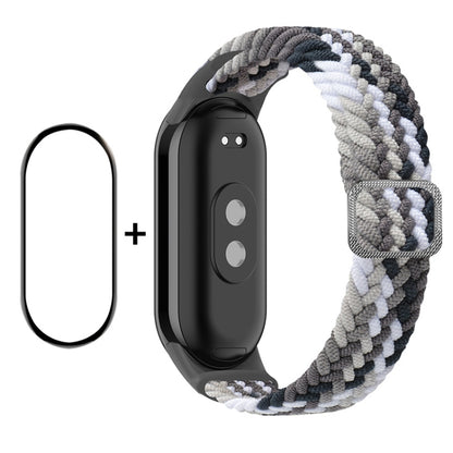 For Xiaomi Mi Band 8 ENKAY Hat-Prince 2 in 1 Set Full Coverage Screen Protector + Elastic Braided Nylon Watch Band(Colorful Black) - Watch Bands by ENKAY | Online Shopping UK | buy2fix