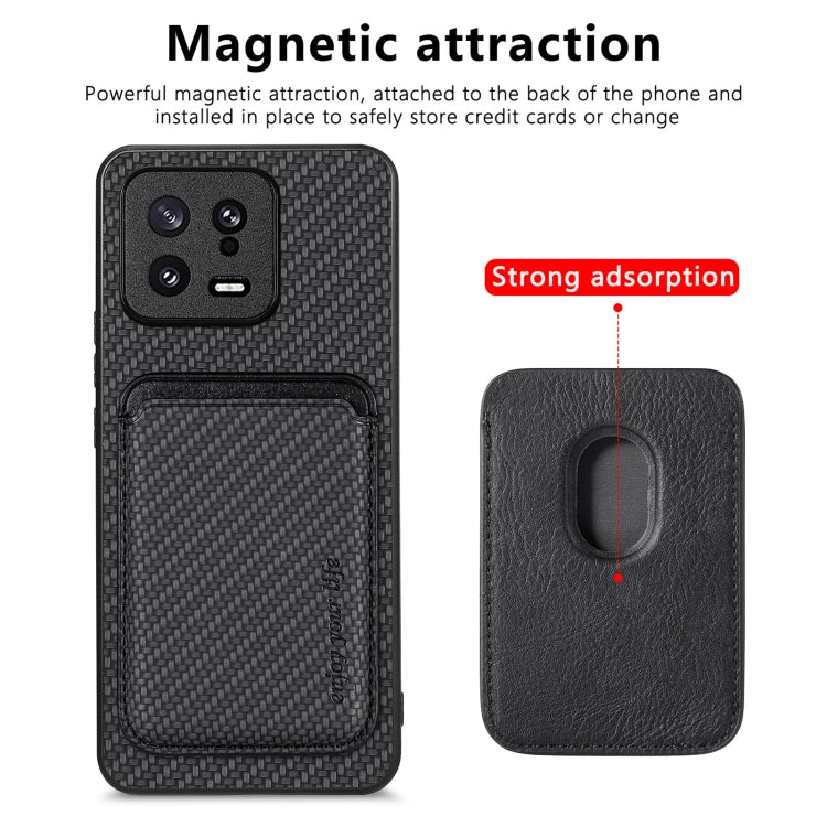 For Xiaomi 13 Carbon Fiber Leather Card Magsafe Phone Case(Black) - 13 Cases by buy2fix | Online Shopping UK | buy2fix