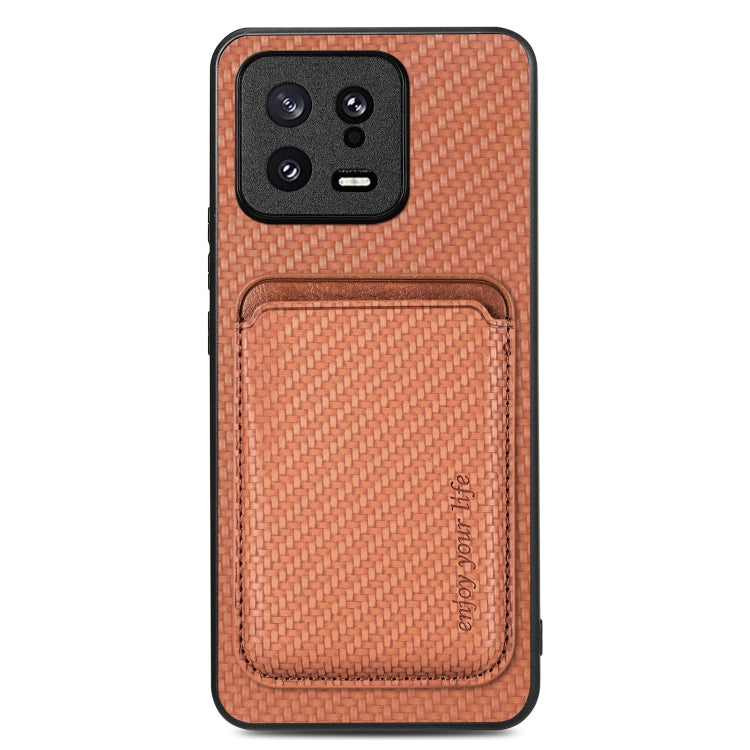 For Xiaomi 13 Carbon Fiber Leather Card Magsafe Phone Case(Brown) - 13 Cases by buy2fix | Online Shopping UK | buy2fix