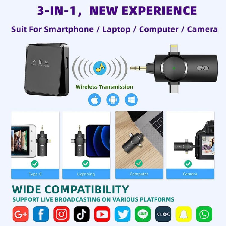 One by Two 3 in 1 Mini Wireless Lavalier Microphone for iPhone / iPad / Android / PC Camera - Microphone by buy2fix | Online Shopping UK | buy2fix