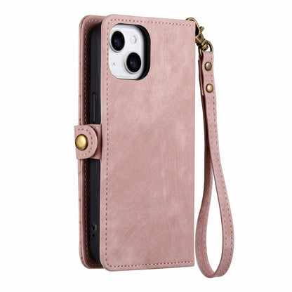 For iPhone 14 Plus Geometric Zipper Wallet Side Buckle Leather Phone Case(Pink) - iPhone 14 Plus Cases by buy2fix | Online Shopping UK | buy2fix