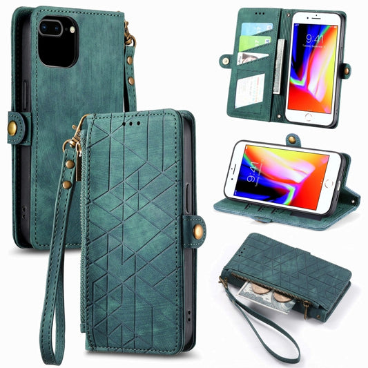 For iPhone 7 Plus / 8 Plus Geometric Zipper Wallet Side Buckle Leather Phone Case(Green) - More iPhone Cases by buy2fix | Online Shopping UK | buy2fix