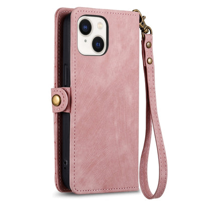 For iPhone 15 Plus Geometric Zipper Wallet Side Buckle Leather Phone Case(Pink) - iPhone 15 Plus Cases by buy2fix | Online Shopping UK | buy2fix