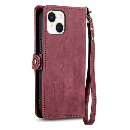 For iPhone 15 Pro Max Geometric Zipper Wallet Side Buckle Leather Phone Case(Red) - iPhone 15 Pro Max Cases by buy2fix | Online Shopping UK | buy2fix