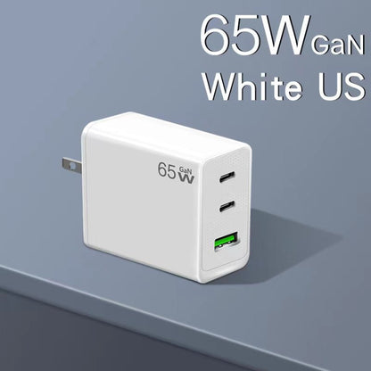 GaN PD65W Type-C x 2 + USB3.0 Charger with Type-C to Type-C Data Cable ,US Plug(White) - USB Charger by buy2fix | Online Shopping UK | buy2fix