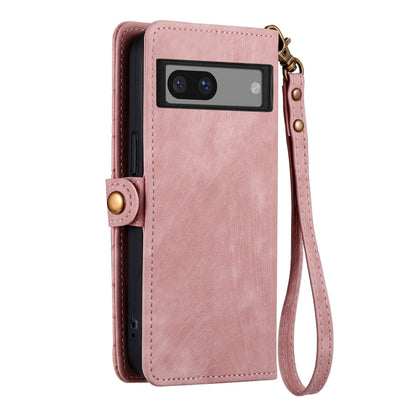 For Google Pixel 7A Geometric Zipper Wallet Side Buckle Leather Phone Case(Pink) - Google Cases by buy2fix | Online Shopping UK | buy2fix