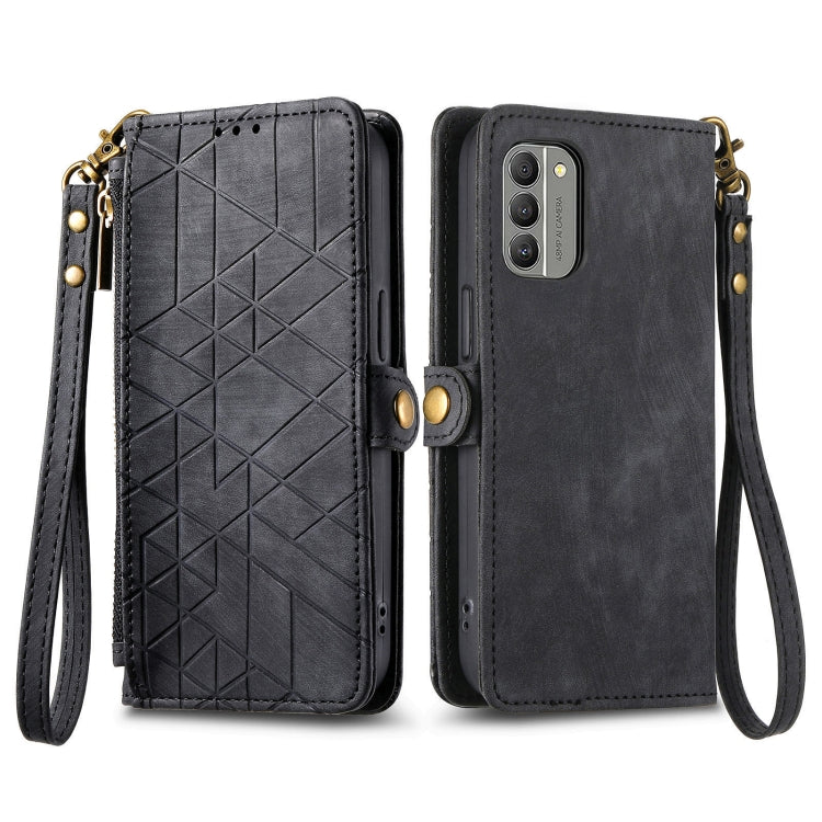 For Nokia XR21 Geometric Zipper Wallet Side Buckle Leather Phone Case(Black) - Nokia Cases by buy2fix | Online Shopping UK | buy2fix