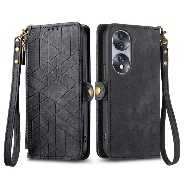 For Honor 90 Pro Geometric Zipper Wallet Side Buckle Leather Phone Case(Black) - Honor Cases by buy2fix | Online Shopping UK | buy2fix