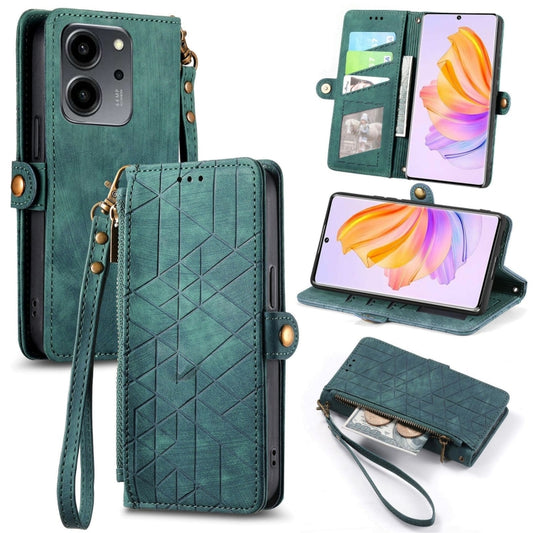 For Honor 80 SE Geometric Zipper Wallet Side Buckle Leather Phone Case(Green) - Honor Cases by buy2fix | Online Shopping UK | buy2fix