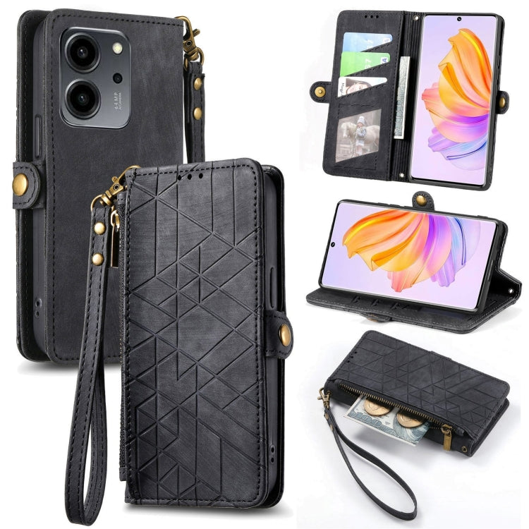 For Honor 80 SE Geometric Zipper Wallet Side Buckle Leather Phone Case(Black) - Honor Cases by buy2fix | Online Shopping UK | buy2fix