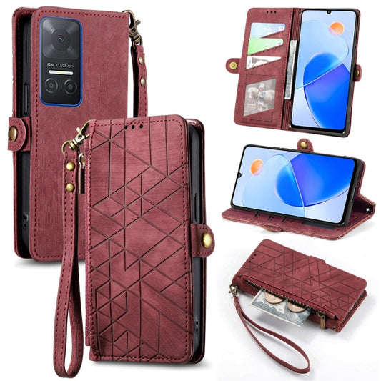 For Honor Play6T Geometric Zipper Wallet Side Buckle Leather Phone Case(Red) - Honor Cases by buy2fix | Online Shopping UK | buy2fix