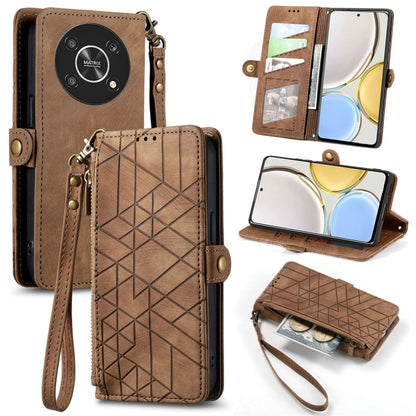 For Honor Magic4 Lite Geometric Zipper Wallet Side Buckle Leather Phone Case(Brown) - Honor Cases by buy2fix | Online Shopping UK | buy2fix