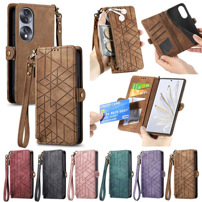 For Honor 90 Lite / X50i Geometric Zipper Wallet Side Buckle Leather Phone Case(Green) - Honor Cases by buy2fix | Online Shopping UK | buy2fix