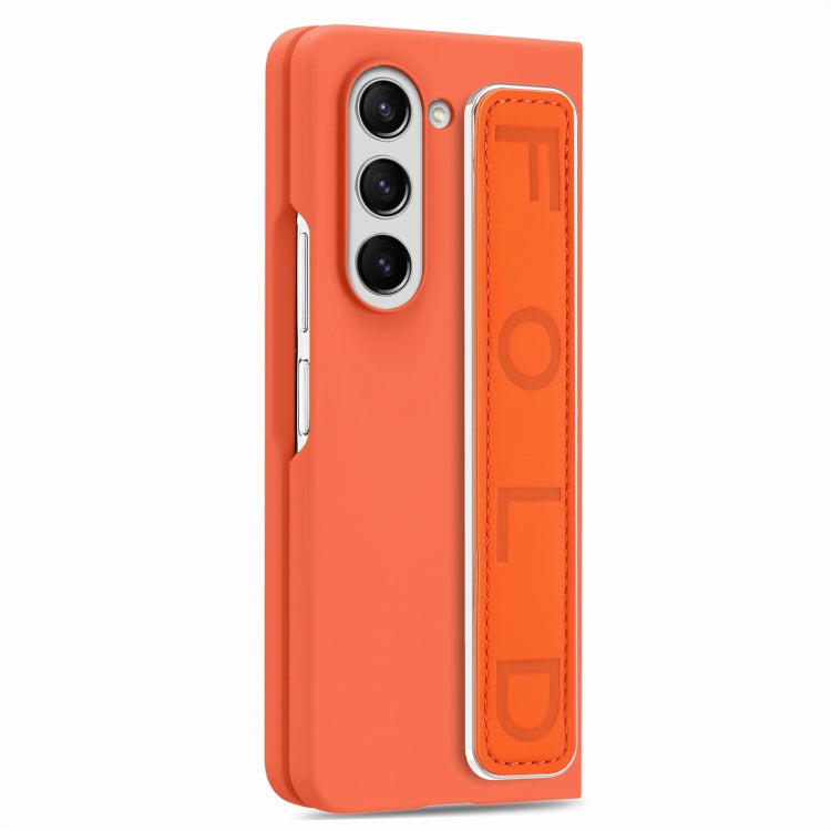 For   Samsung   Galaxy Z Fold5  5G Integrated Wristband Genuine Leather Phone Case(Orange) - Galaxy Z Fold5 Cases by buy2fix | Online Shopping UK | buy2fix