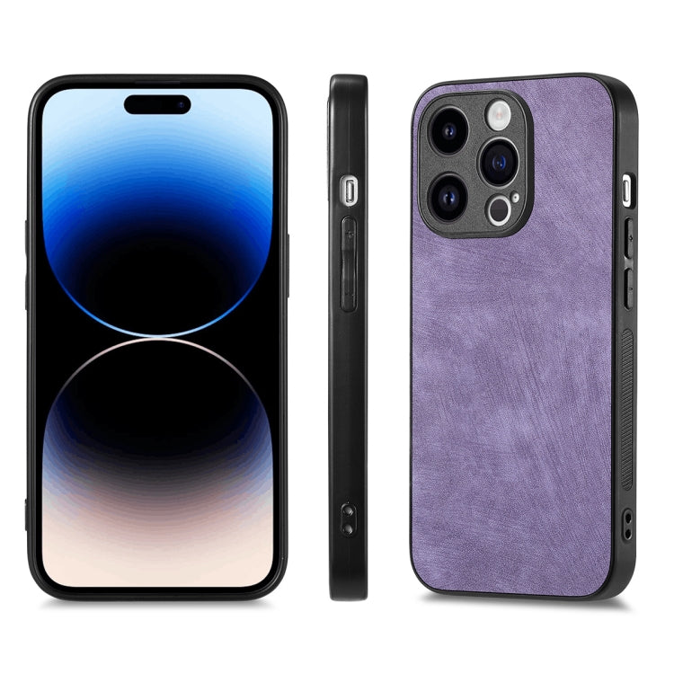 For iPhone 14 Pro ENKAY Retro Leather Skin PC Phone Case with High Aluminum-silicon Glass Film(Purple) - iPhone 14 Pro Cases by ENKAY | Online Shopping UK | buy2fix