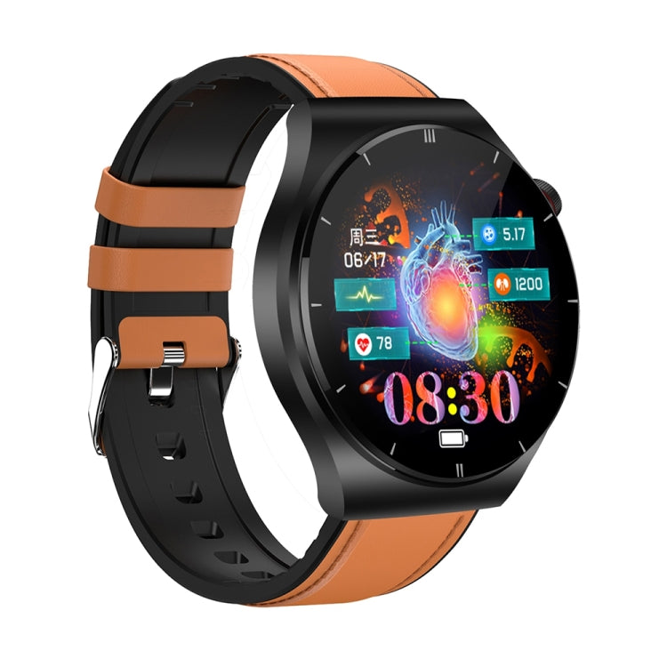 ET340 1.46 inch Color Screen Smart Leather Strap Watch,Support Blood Oxygen / Blood Glucose / Uric Acid Measurement / Blood Lipid Monitoring(Brown) - Smart Watches by buy2fix | Online Shopping UK | buy2fix