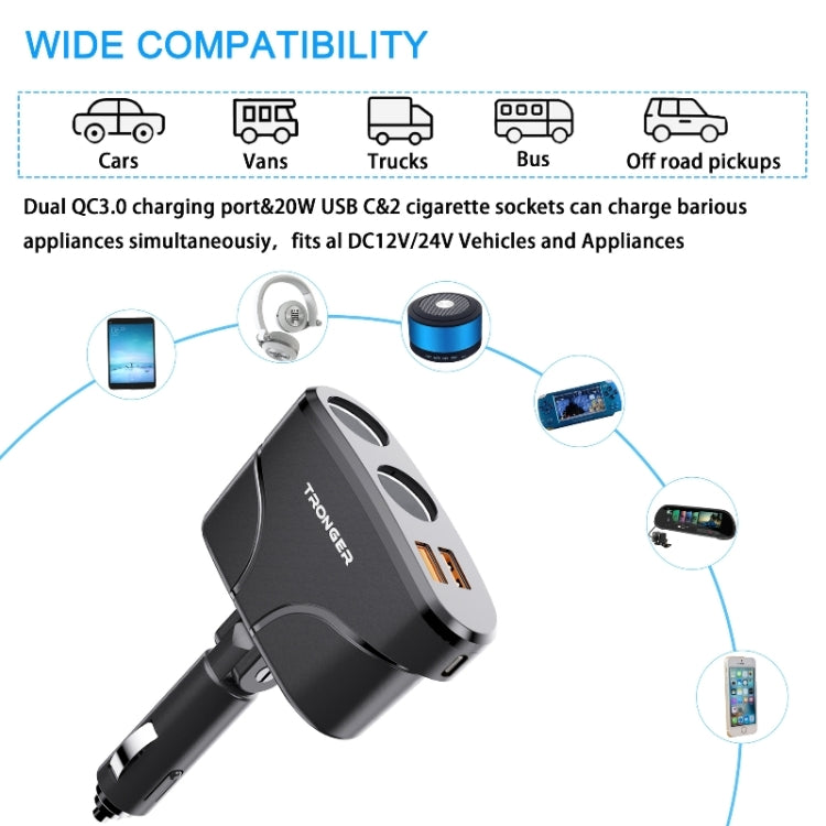 TR-35 Cigarette Lighter Sockets PD Fast Charging Type-C Dual USB QC 3.0 Charger - Car Charger by buy2fix | Online Shopping UK | buy2fix