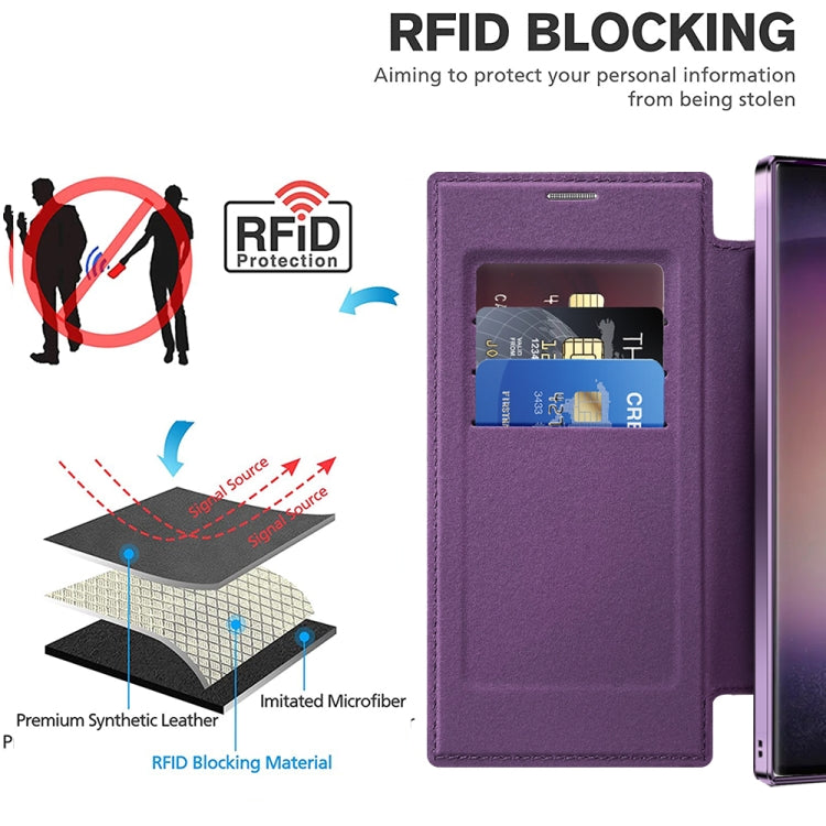 For Samsung Galaxy S24 Ultra 5G Shield Magsafe RFID Anti-theft Rhombus Leather Phone Case(Purple) - Galaxy S24 Ultra 5G Cases by buy2fix | Online Shopping UK | buy2fix