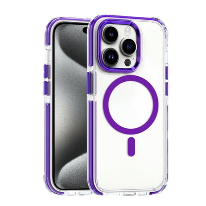 For iPhone 15 Pro Dual-color MagSafe TPU Hybrid Clear PC Shockproof Phone Case(Purple) - iPhone 15 Pro Cases by buy2fix | Online Shopping UK | buy2fix