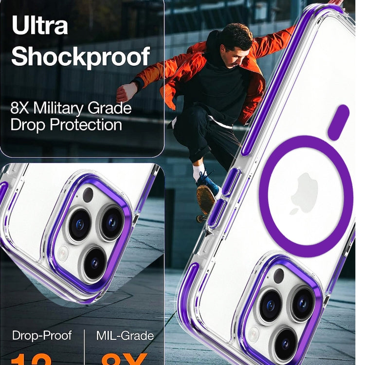 For iPhone 15 Pro Dual-color MagSafe TPU Hybrid Clear PC Shockproof Phone Case(Purple) - iPhone 15 Pro Cases by buy2fix | Online Shopping UK | buy2fix