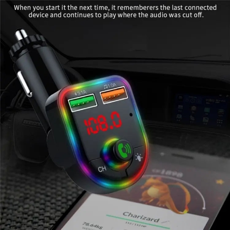 P6 Smart Bluetooth Calling Car Wireless MP3 Audio Device Colorful Ambient Lights Car Charger - Car Charger by buy2fix | Online Shopping UK | buy2fix