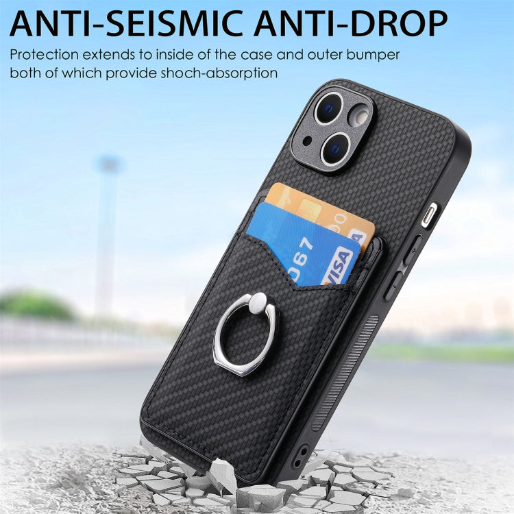 For iPhone 15 Pro Max Carbon Fiber Card Wallet Ring Holder Phone Case(Black) - iPhone 15 Pro Max Cases by buy2fix | Online Shopping UK | buy2fix