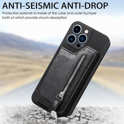 For iPhone 15 Pro Max Zipper Wallet Leather Back Shockproof Phone Case(Black) - iPhone 15 Pro Max Cases by buy2fix | Online Shopping UK | buy2fix