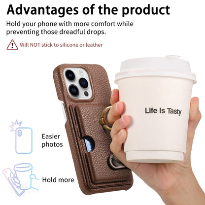 For iPhone 15 Pro Max Litchi Leather Oil Edge Ring Card Back Phone Case(Brown) - iPhone 15 Pro Max Cases by buy2fix | Online Shopping UK | buy2fix