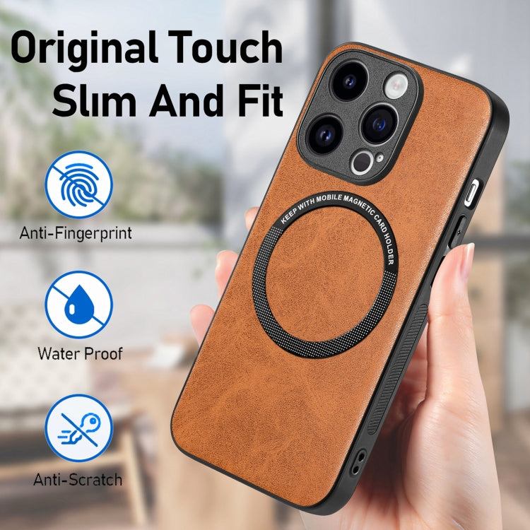 For iPhone 15 Pro Max Solid Color Leather Skin Back Phone Case(Brown) - iPhone 15 Pro Max Cases by buy2fix | Online Shopping UK | buy2fix