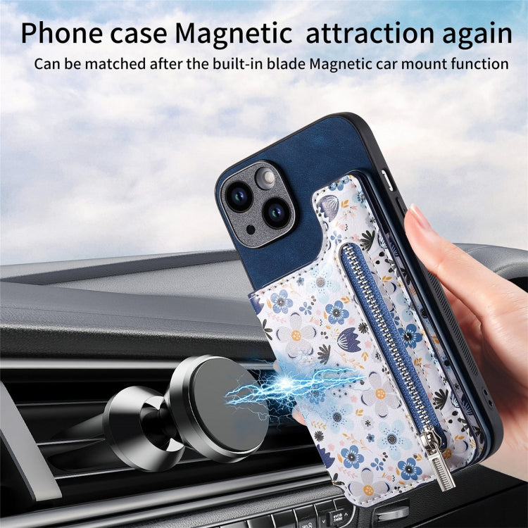 For iPhone 15 Pro Max Retro Painted Zipper Wallet Back Phone Case(Blue) - iPhone 15 Pro Max Cases by buy2fix | Online Shopping UK | buy2fix