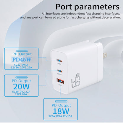 GAN 65W PD45W Dual Type-C+QC3.0 USB Multi Compatible Laptop Adapter EU + US Plug White - Power Supply by buy2fix | Online Shopping UK | buy2fix