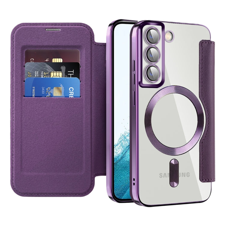 For Samsung Galaxy S22+ 5G MagSafe Magnetic RFID Anti-theft Leather Phone Case(Purple) - Galaxy S22 5G Cases by buy2fix | Online Shopping UK | buy2fix