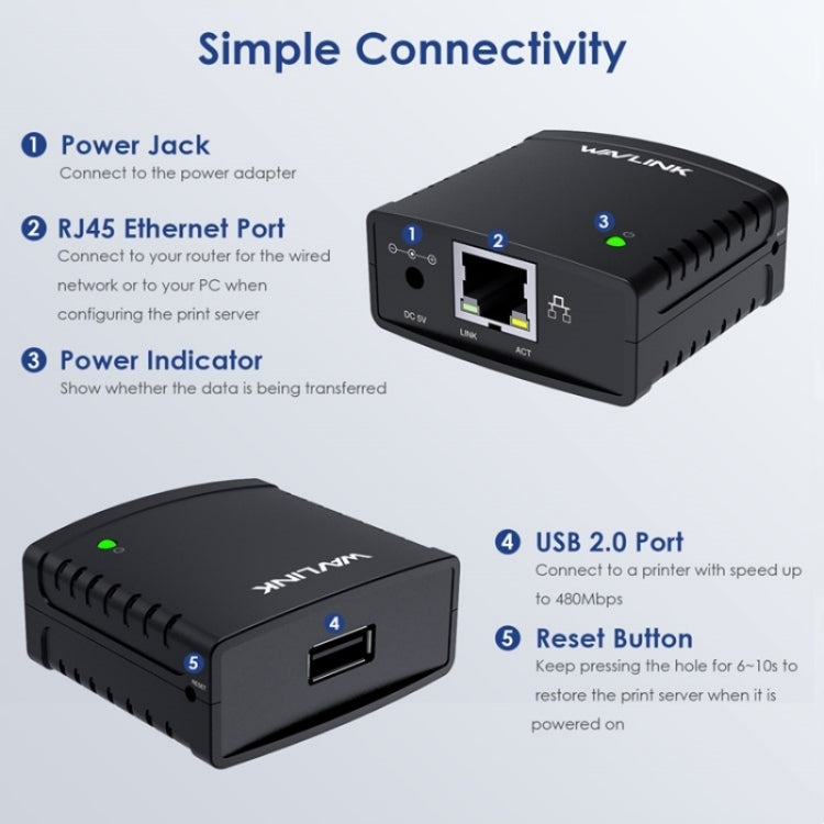 WAVLINK NU72P11 100Mbps Network Print Server USB 2.0 Network Printer Power Adapter(UK Plug) - Printer Accessories by WAVLINK | Online Shopping UK | buy2fix