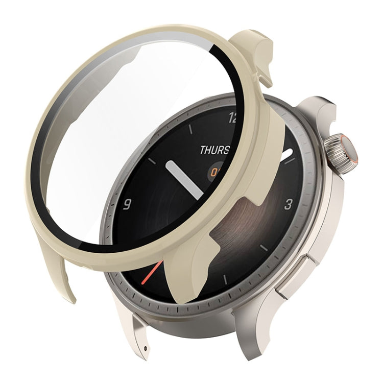 For Amazfit Balance A2286 ENKAY Hat-Prince Full Coverage Tempered Glass Film Integrated PC Watch Case(Ivory White) - Watch Cases by ENKAY | Online Shopping UK | buy2fix