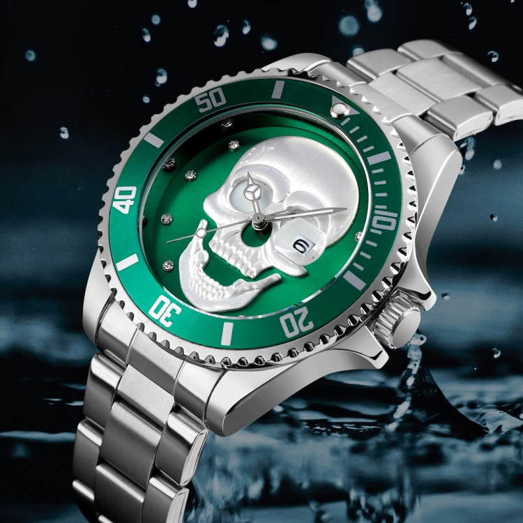SKMEI 9195 Fashion Water-inlaid Drill Skull Nightlight Waterproof Quartz Watch Steel Strip Watch for Men(Golden Blue) - Other Watches by SKMEI | Online Shopping UK | buy2fix