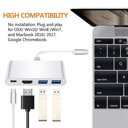 USB-C to HDMI Adapter, USB 3.1 Type C to HDMI 4K Multiport AV Converter with 2 USB 3.0 Port and USB C Charging Port for Chromebook Pixel/MacBook/ Dell XPS13/ Samsung Galaxy s8/s8 Plus - Computer & Networking by buy2fix | Online Shopping UK | buy2fix