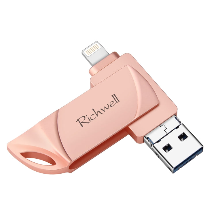 Richwell  DXZ64 USB Flash  Disk 64G 3 in 1  Micro USB + 8 Pin + USB 3.0 Compatible IPhone & IOS(Rose Gold) - U Disk & Card Reader by Richwell | Online Shopping UK | buy2fix