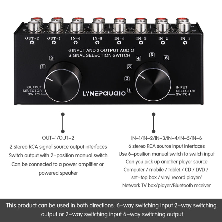 B026 6 Input 2 Output Or 2 Input 6 Output Audio Signal Source Selection Switcher RCA Port -  by buy2fix | Online Shopping UK | buy2fix