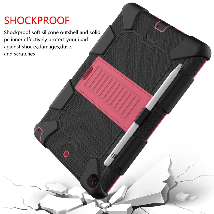 For iPad 10.2 Shockproof Two-Color Silicone Protection Case with Holder & Pen Slot(Black+Hot Pink) - iPad 10.2 Cases by buy2fix | Online Shopping UK | buy2fix