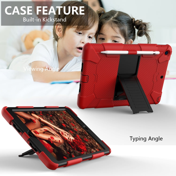 For iPad 10.2 Shockproof Two-Color Silicone Protection Case with Holder & Pen Slot(Red+Black) - iPad 10.2 Cases by buy2fix | Online Shopping UK | buy2fix