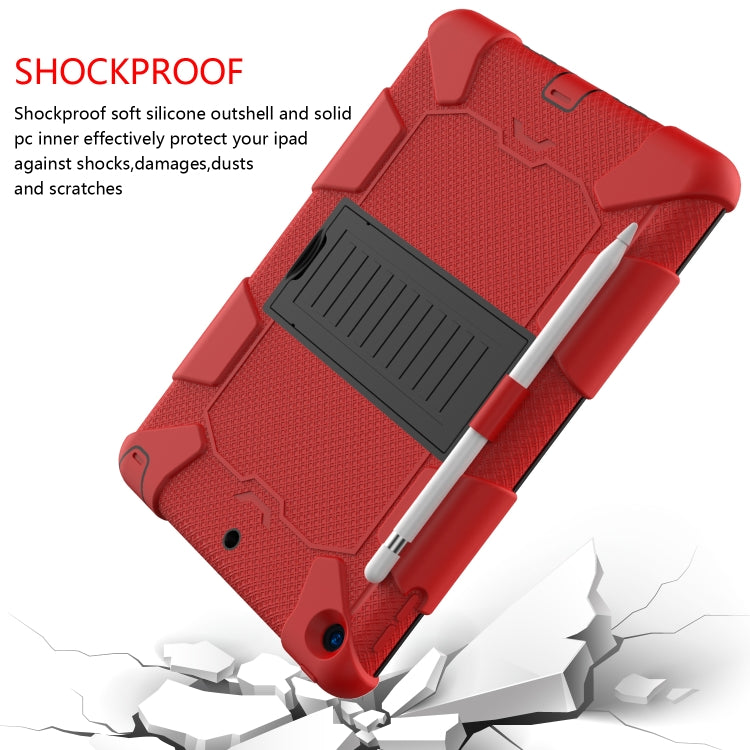 For iPad 10.2 Shockproof Two-Color Silicone Protection Case with Holder & Pen Slot(Red+Black) - iPad 10.2 Cases by buy2fix | Online Shopping UK | buy2fix