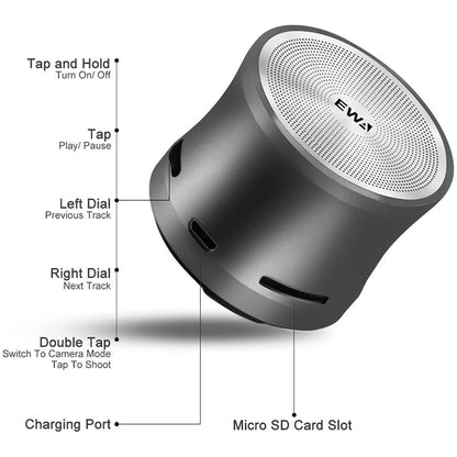 EWA A109M  Portable Bluetooth Speaker Wireless Heavy Bass Bomm Box Subwoofer Phone Call Surround Sound Bluetooth Shower Speaker(Silver) - Mini Speaker by EWA | Online Shopping UK | buy2fix